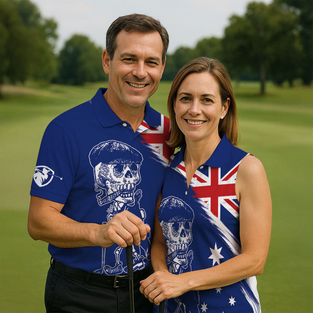 I Was One Under Today Skeleton Golfer Australia Flag Print Golf Tops For Men, Polo Shirts For Men