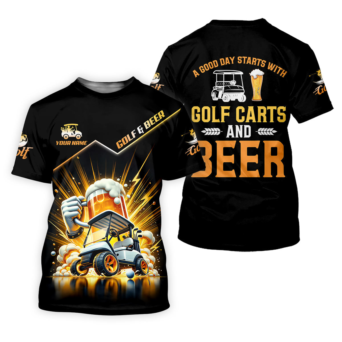 A Good Day Starts With Golf Carts And Beer Custom Men's Golf Polo ShirtDad Golf Gift