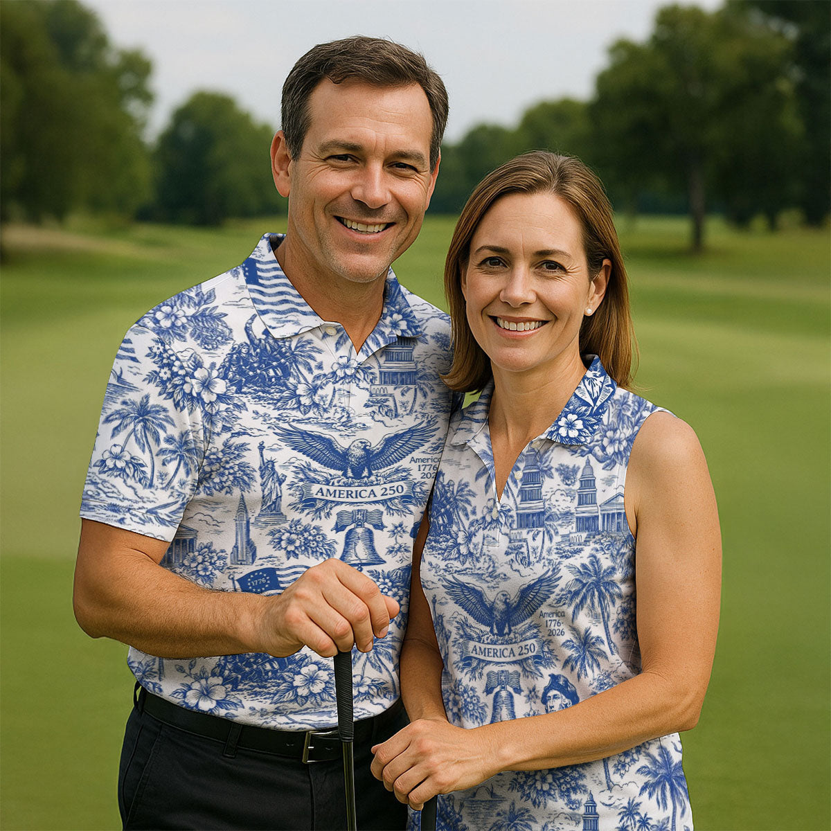 250 Years Of America Tropical Vibe Vintage Golf Shirt, Patriotic 4th Of July Golf Shirts For Men