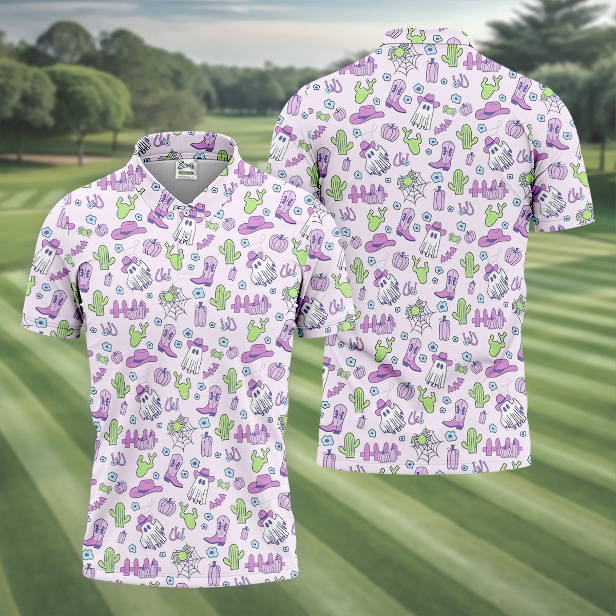 Western Halloween Purple Golf Tops For Men, Fun Golf Shirts For Men, Polo Shirts For Men