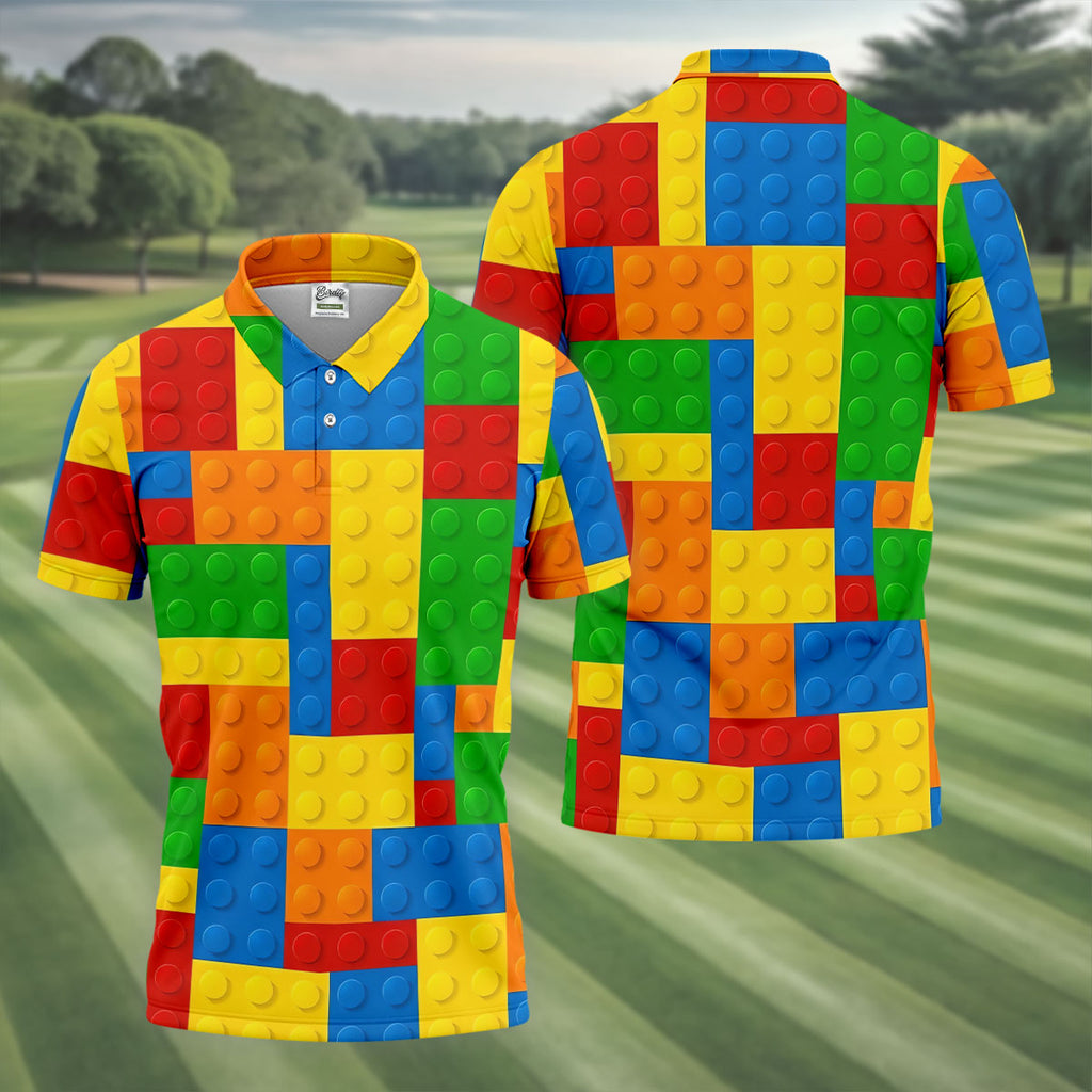 Lego Pattern Colorful Golf Shirt, Golf Tops For Men, Polo ShirtFor Men, Golf Shirts For Men