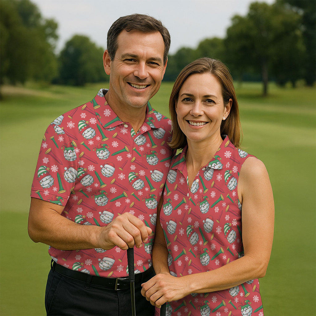 Funny Golf Ball Red Christmas Golf Shirt, Men's Funny Golf Shirts, Christmas Golf Gift