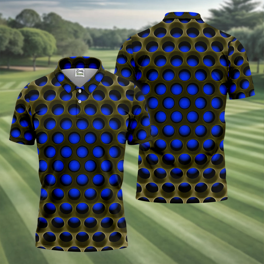 3D Effect Circular Pattern Navy Golf Shirt, Cool Golf Outfit, Men's Funny Golf Shirts, Polo Shirts For Men
