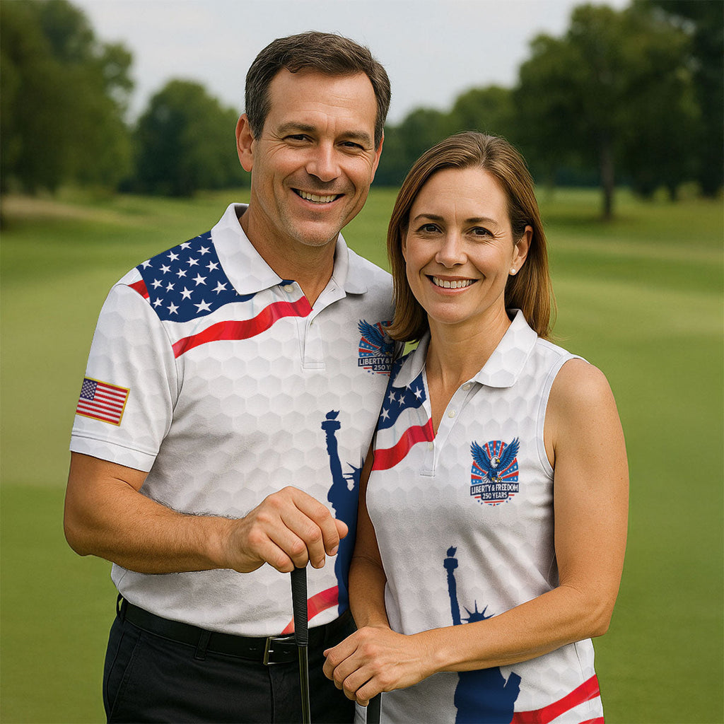 Liberty And Freedom 250 Years Golf Ball Pattern Patriotic Golf Shirt, 4th Of July Polo Shirts For Men