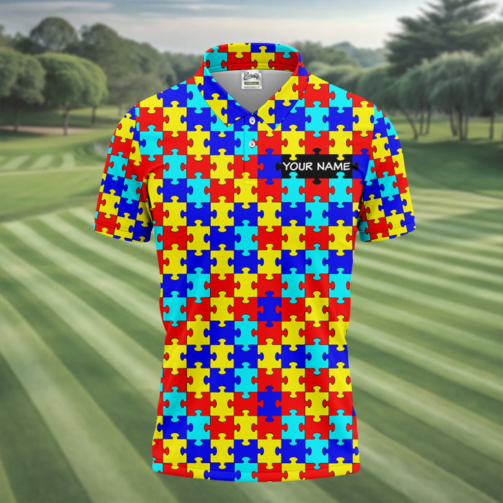 Autism Awareness Colorful Puzzle Pattern Golf Tops For Men, Polo ShirtFor Men, Golf Shirts For Men