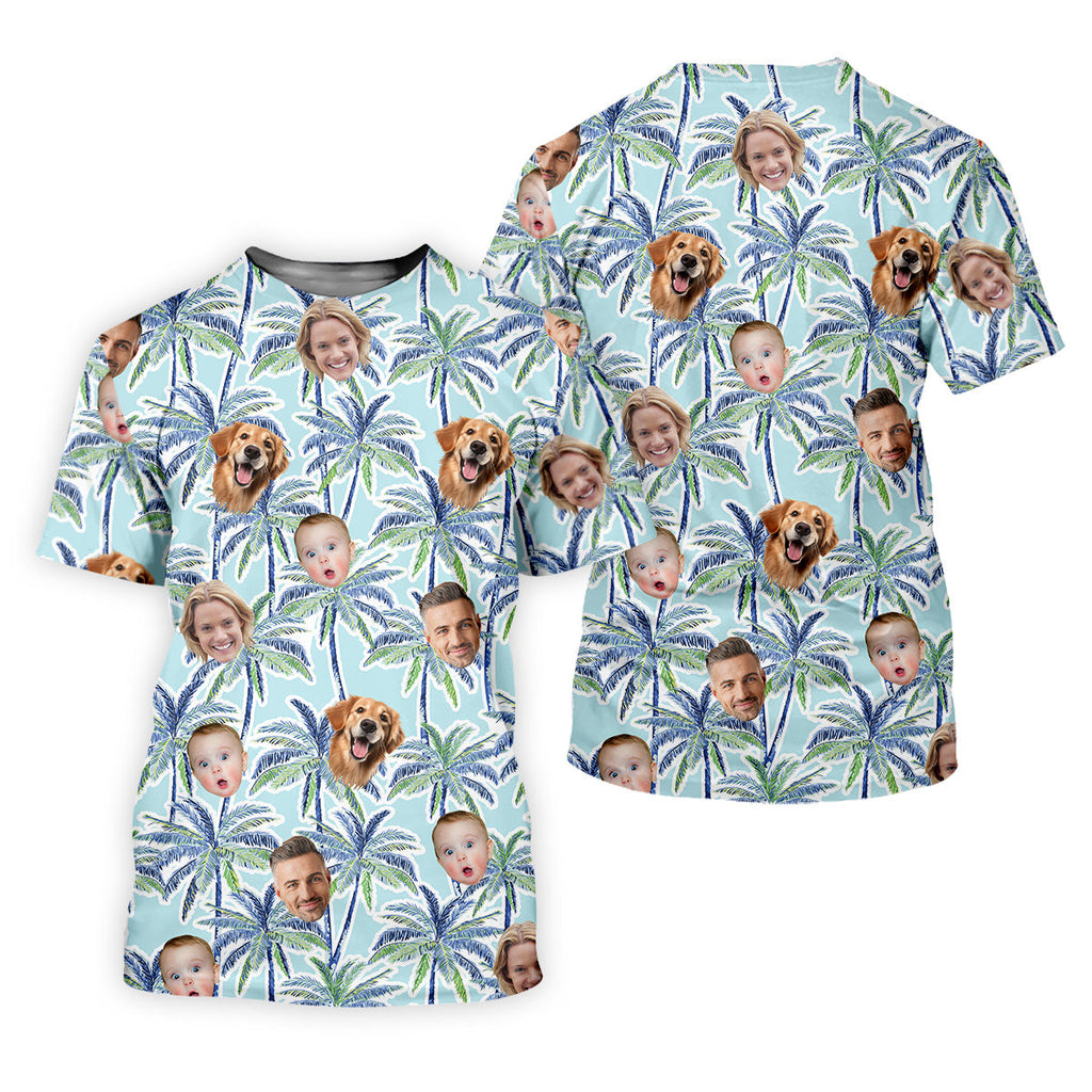 Vintage Aloha Shirts, Men Palm Tree Shirt, Men Golf Polo, Custom Hawaiian Shirt With Face, Tropical Beach
