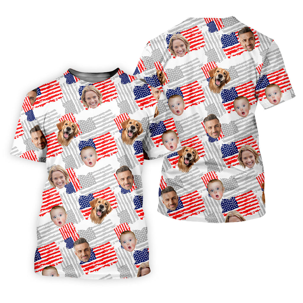 Custom American Flag Shirts With Faces, Funny 4th Of July Shirt, USA Golf Shirt, Men's Golf Polo Shirt