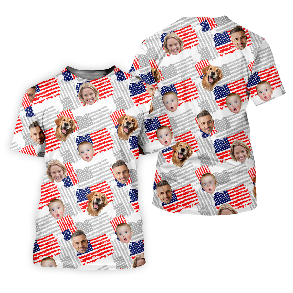 Custom American Flag Shirts With Faces, Funny 4th Of July Shirt, USA Golf Shirt, Men's Golf Polo Shirt