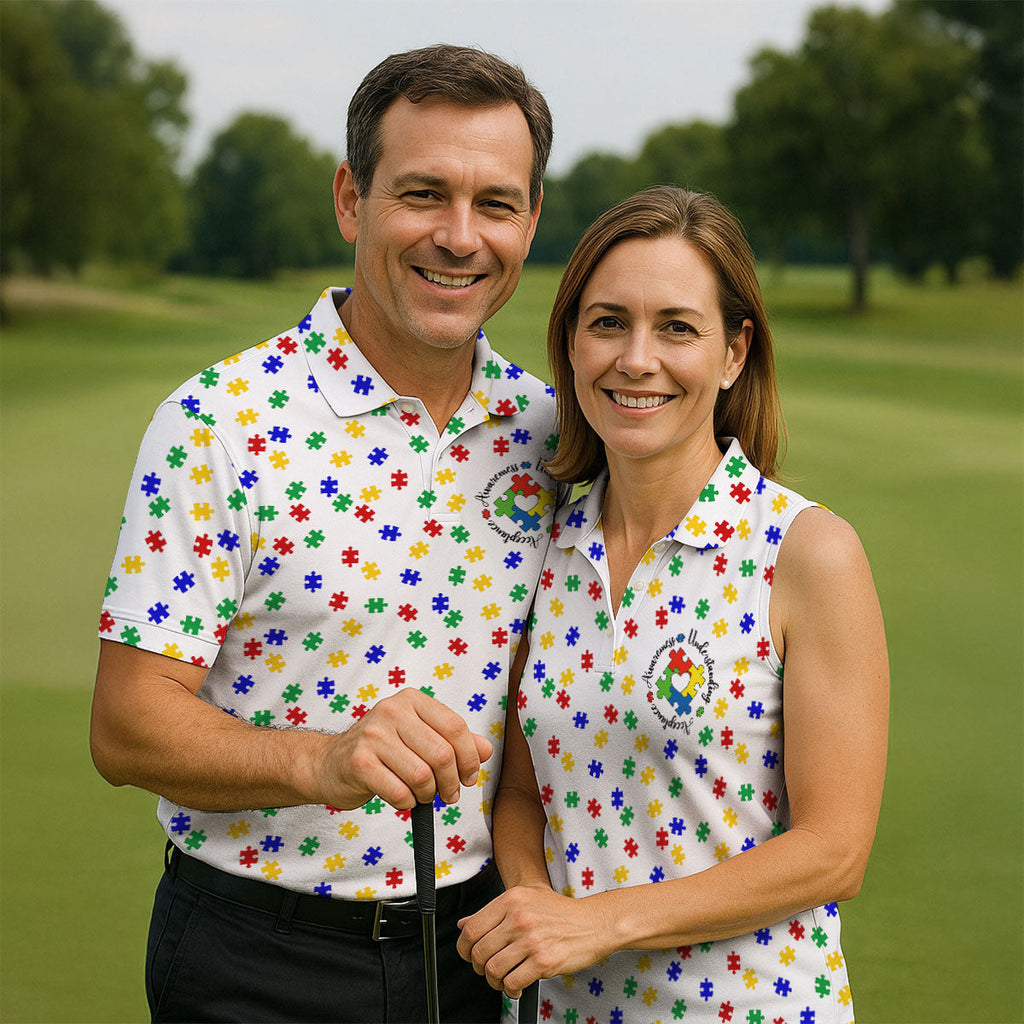 Awareness Understanding Acceptance Autism Puzzle Men's Polo ShirtAutism Awareness Shirt, Golf Shirts For Men