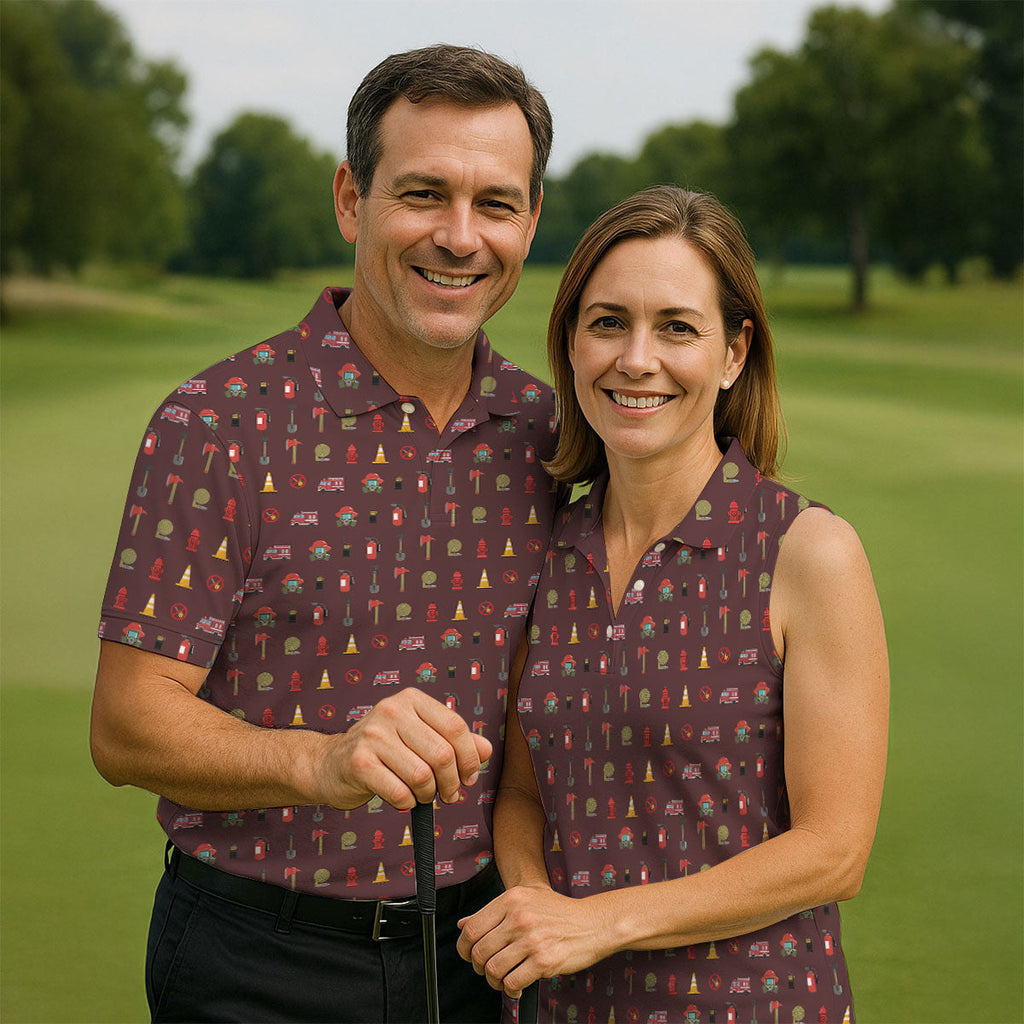 Fireman Patter Men's Funny Golf Shirts, Golf Tops For Men, Polo Shirts For Men, Golf Shirts For Men