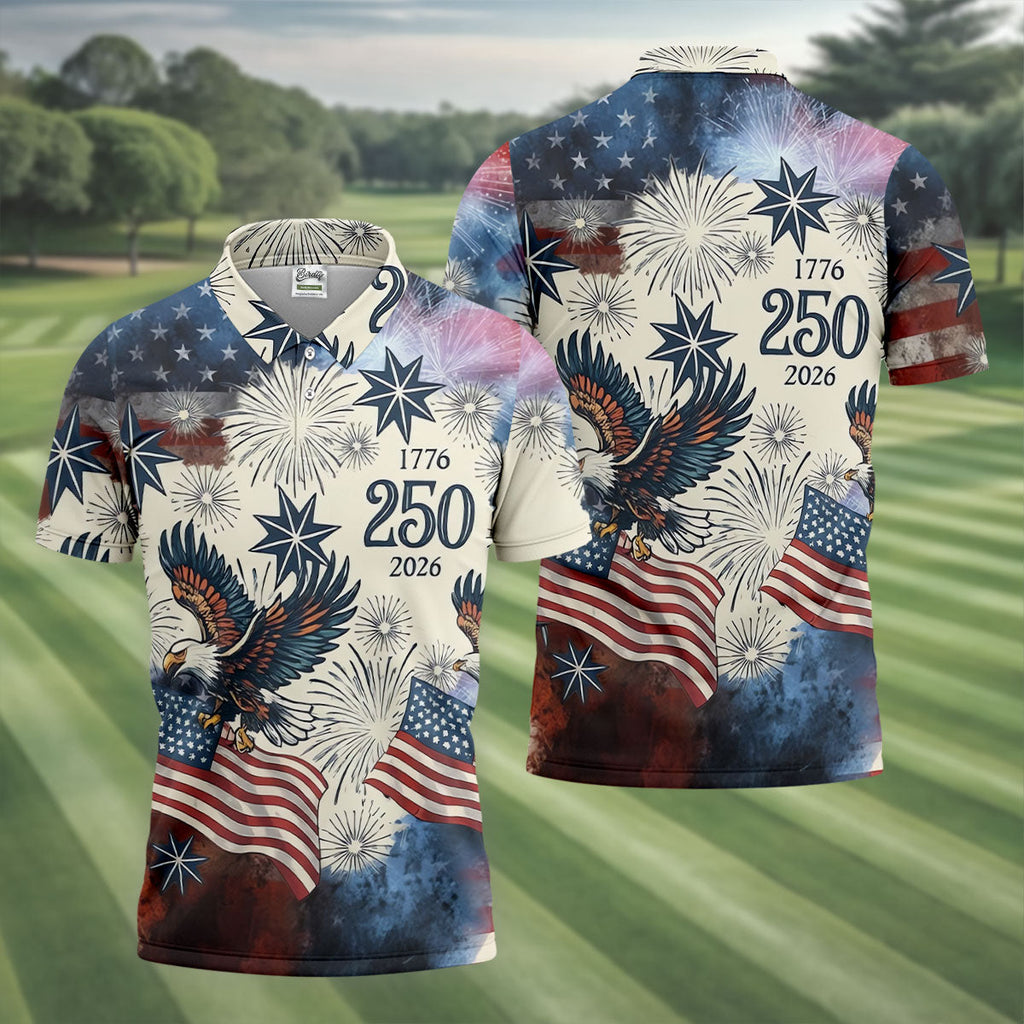 United States 250th Anniversary Patriotic Eagle Vintage Golf Shirt, 4th Of July Golf Shirts For Men