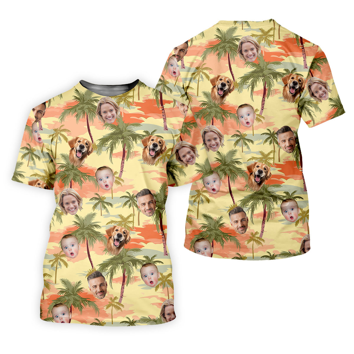 Yellow Sunset Hawaiian Shirt With Face, Men Golf Polo, Matching Hawaiian Outfits, Long Sleeve Polo