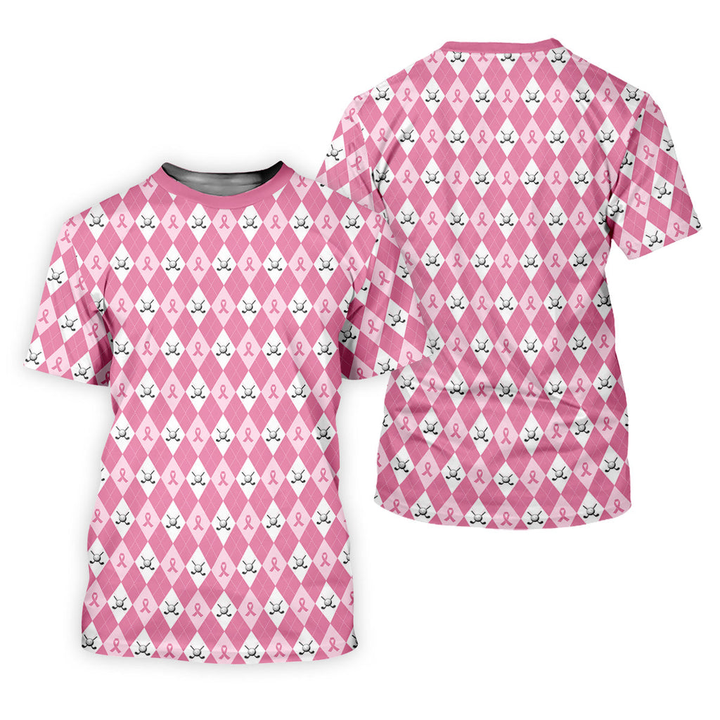 Breast Cancer Golf Shirt, Pink Golf Shirt Men, Pink Argyle Golf Shirt, Breast Cancer Awareness Shirts