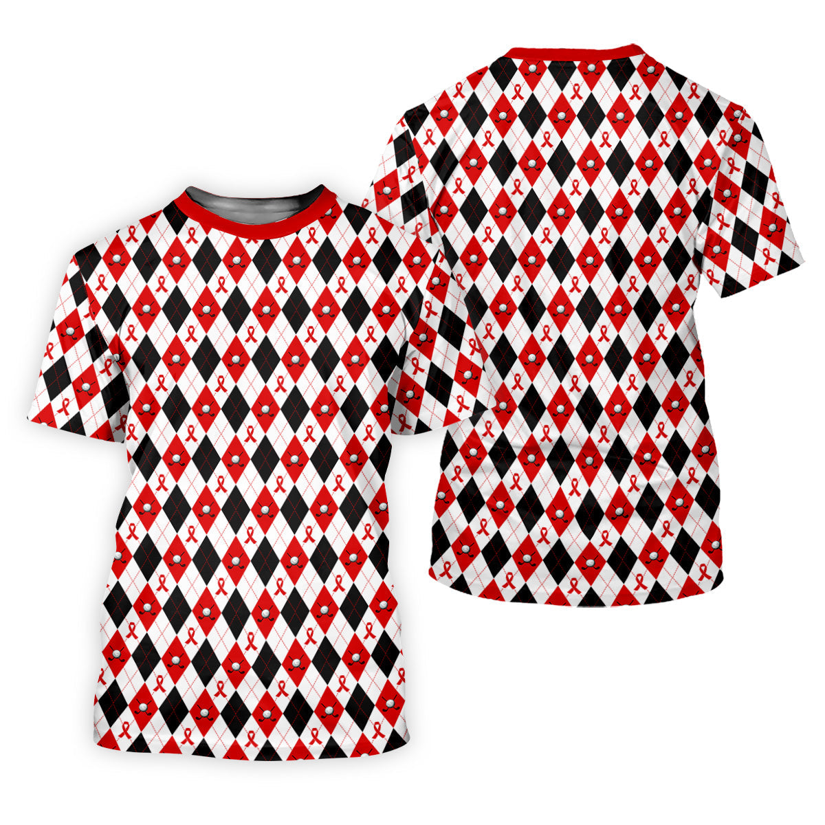 Red Painted Awareness Ribbon Aids Hiv Men's Polo Shirt, AIDS Awareness Shirt, Men Golf Shirt, Golf Gift For Men