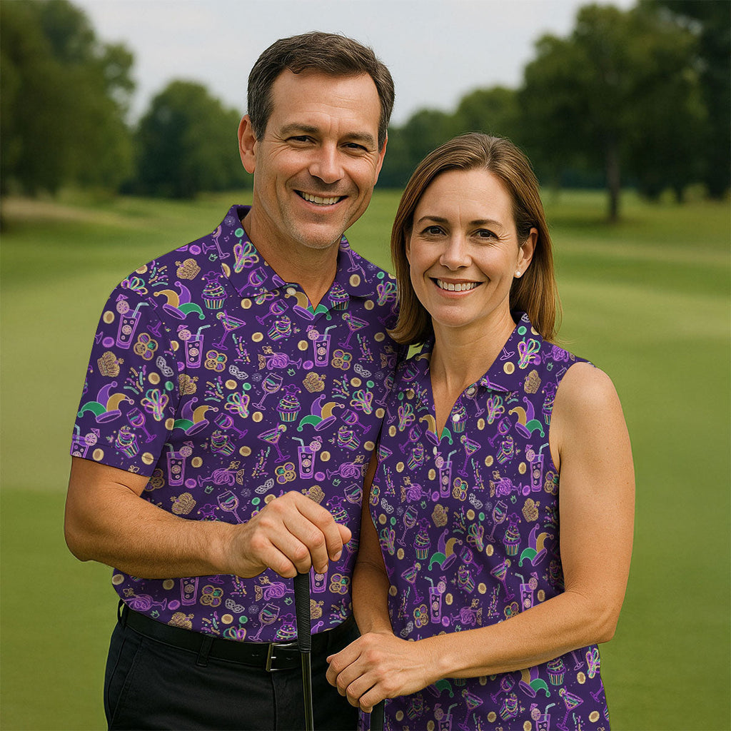 Mardi Gras Food Green Gold Purple Golf Tops For Men, Polo Shirts For Men, Golf Shirts For Men
