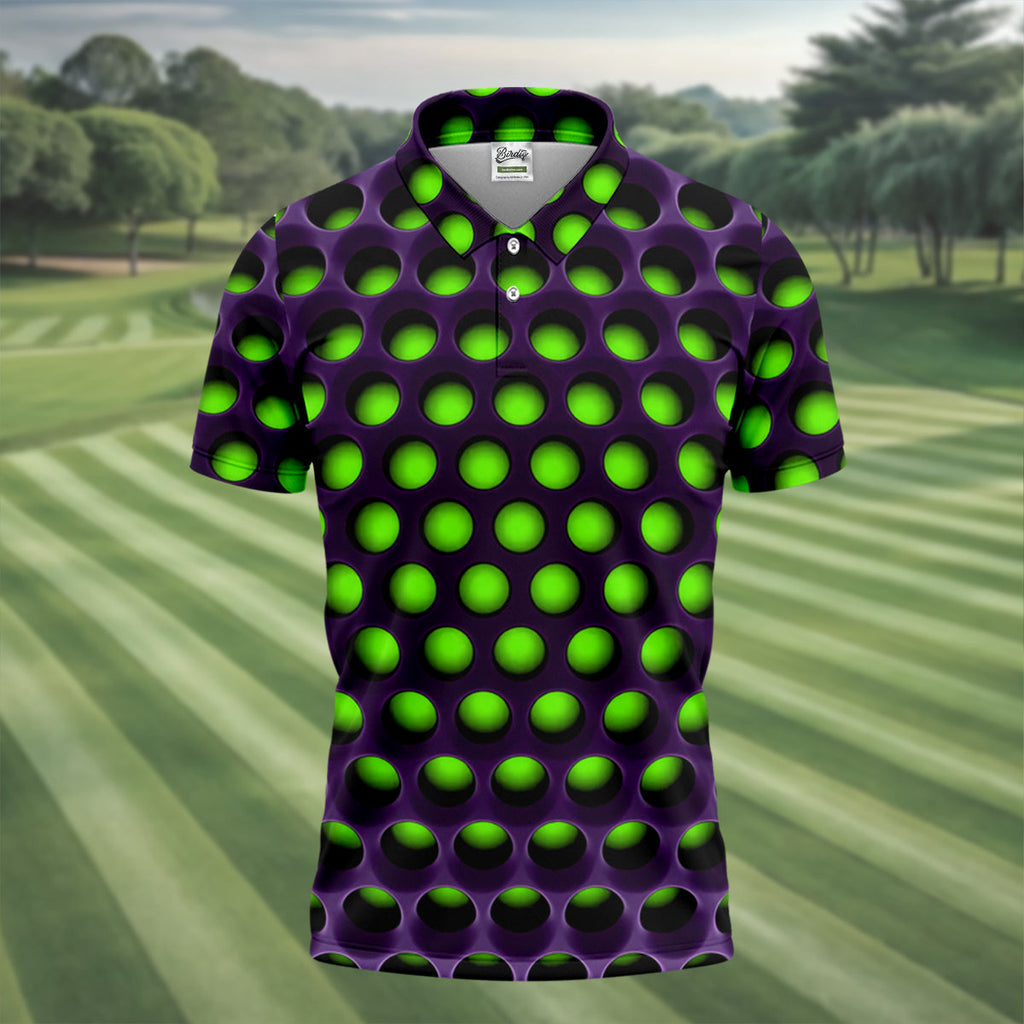 3D Effect Circular Pattern Green Golf Shirt, Cool Golf Outfit, Men's Funny Golf Shirts, Polo ShirtFor Men