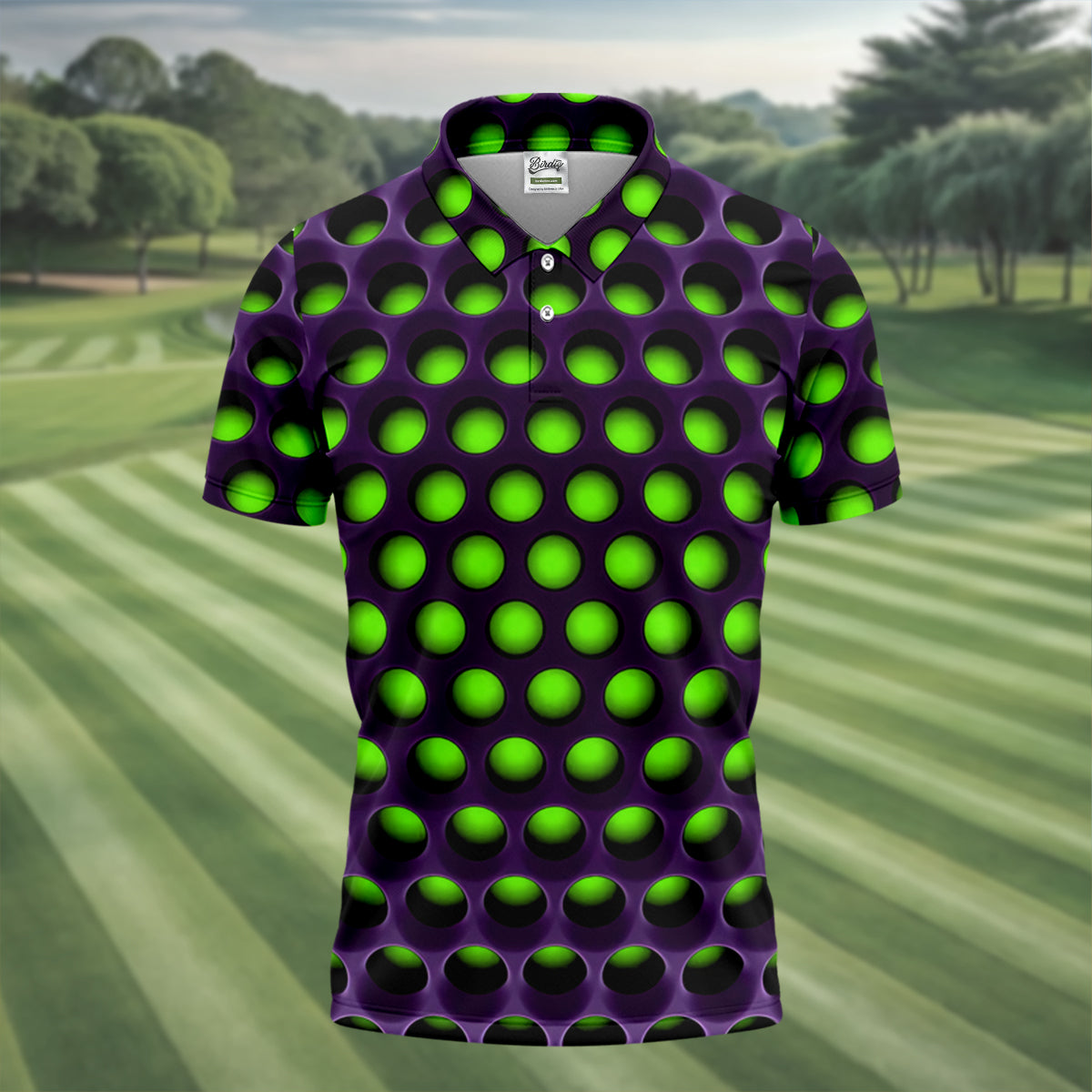 3D Effect Circular Pattern Green Golf Shirt, Cool Golf Outfit, Men's Funny Golf Shirts, Polo ShirtFor Men