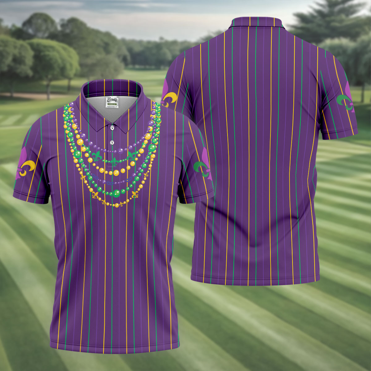 Mardi Gras Beads Necklaces Print Purple Golf Shirt, Golf Tops For Men, Polo Shirts For Men, Golf Shirts For Men