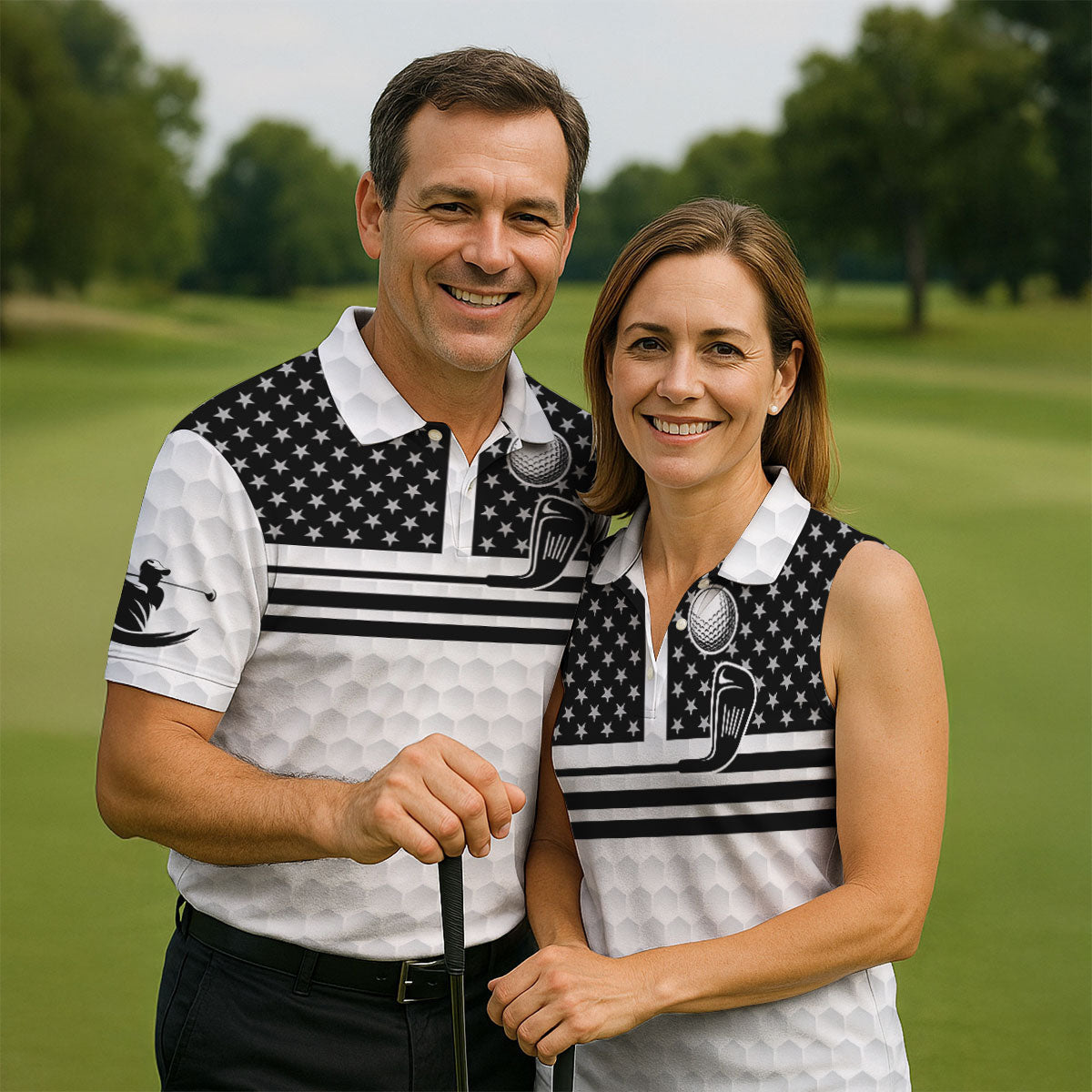 Best Dad By Par US Flag Pattern Dad Golf Shirt, Father's Day Golf Gift, Polo Shirts For Men