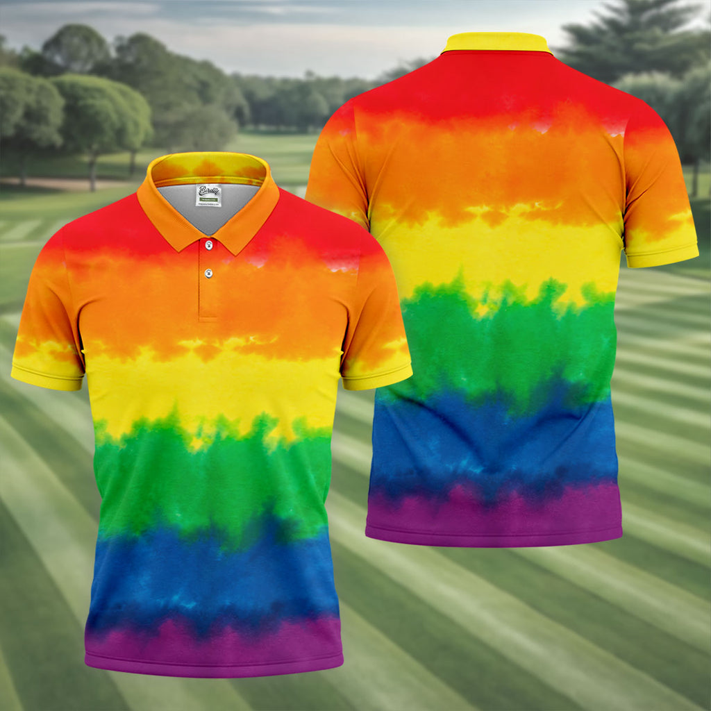 LGBT Rainbow Pride Month Celebrate Tie-Dye Print Golf Tops For Men, Pride Colors Golf Shirts For Men