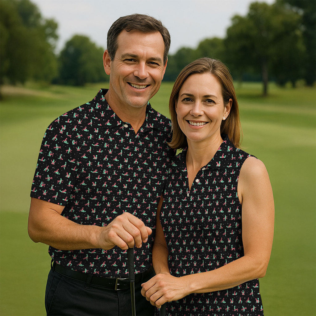 Naughty Couple Snow Pattern Christmas Golf Shirt, Fun Golf Shirts For Men, Golf Gift For Him, Polo ShirtFor Men