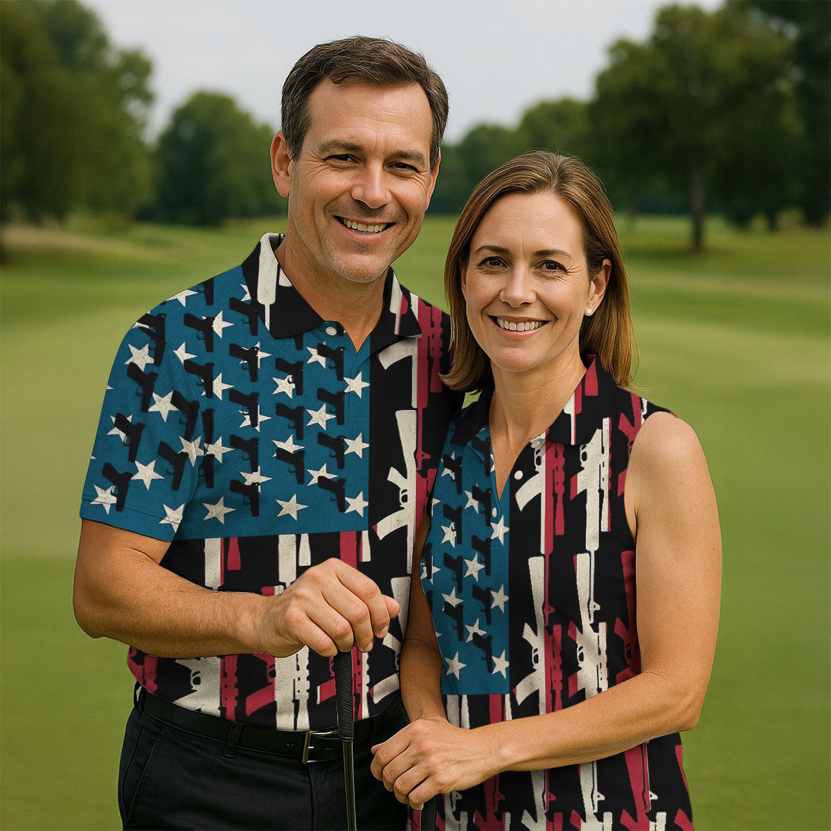 American Flag Pattern Army Theme Patriotic Golf Shirt, 250th Anniversary Golf Shirts For Men, Polo Shirts For Men