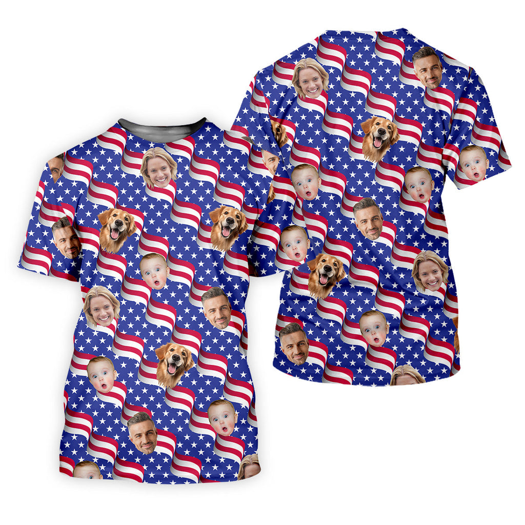 Funny 4th Of July Personalized Face Shirts, Men's Golf Polo Shirt, Patriotic Golf Polo Shirt, Dad Golf Gift
