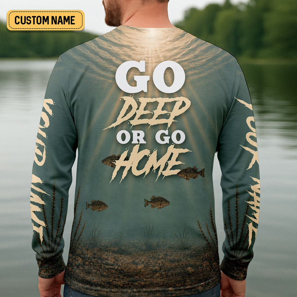 Go Deep Or Go Home Underwater Fishing UPF Shirt, Mens Fishing Shirts, Fishing Apparel