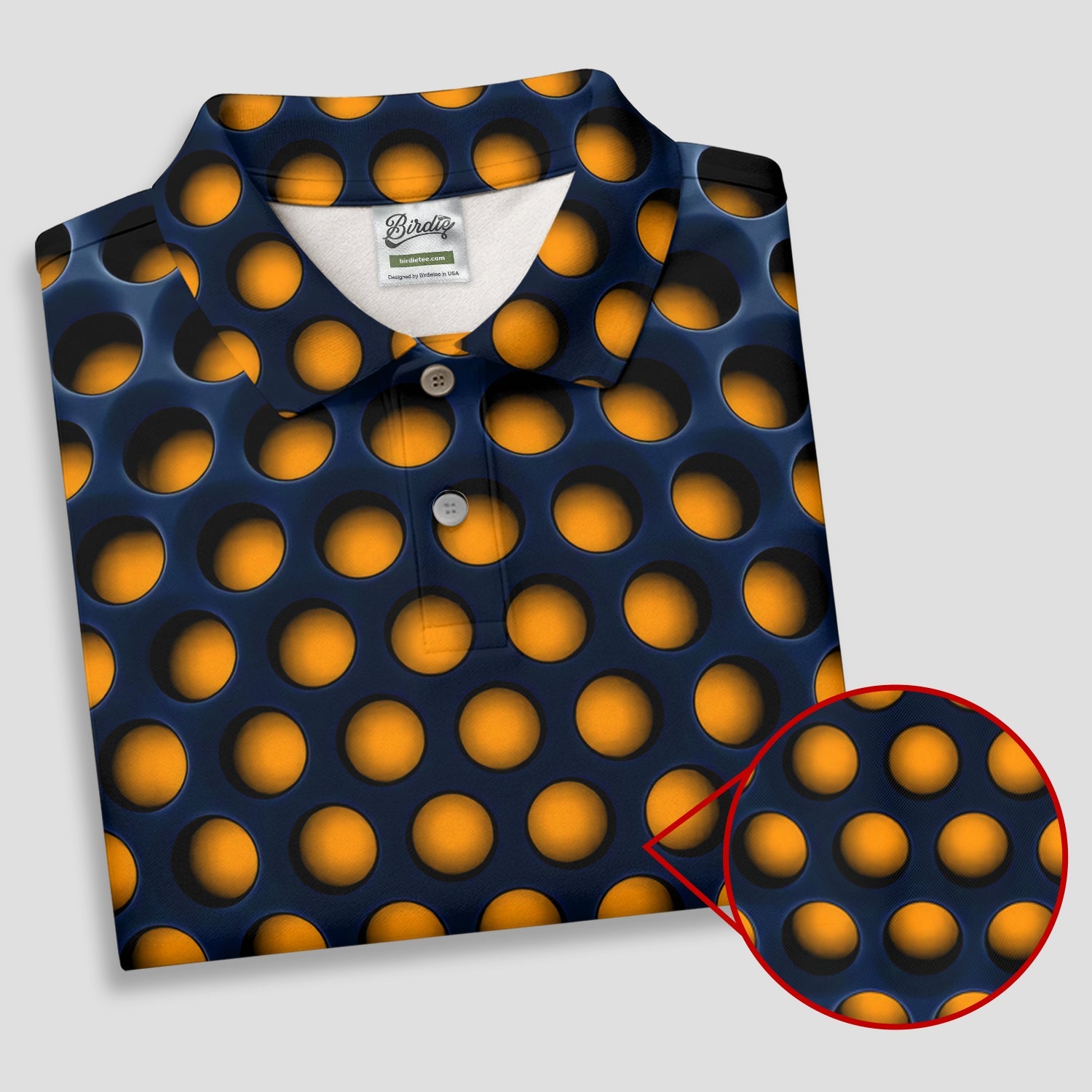 3D Effect Circular Pattern Orange Golf Shirt, Cool Golf Outfit, Men's Funny Golf Shirts, Polo Shirts For Men