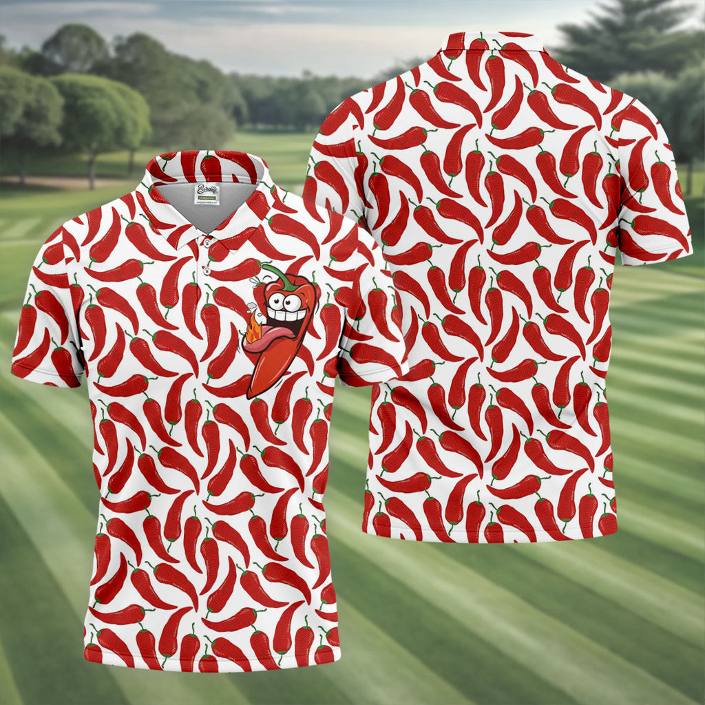 Spicy Hot Pepper Cinco De Mayo Celebration Fiesta Themed Golf Tops For Men, Golf Shirts For Men