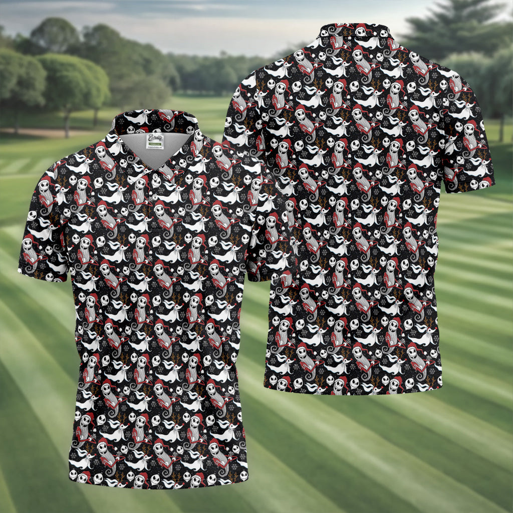 Horror Christmas Black Golf Shirt, Christmas Golf Shirt, Polo Shirts For Men, Golf Gift For Men