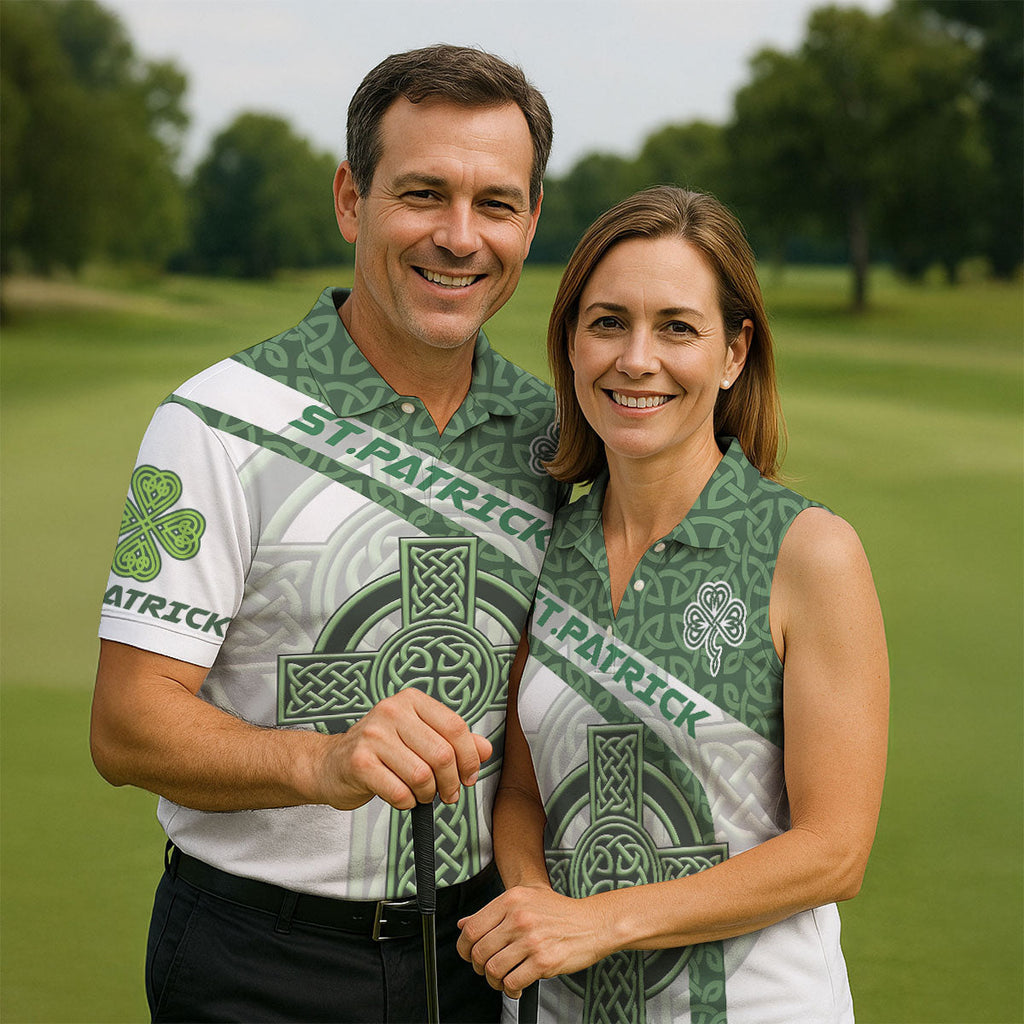 St Patrick's Day Celtic Knotwork Pattern Shamrock Golf Shirt, Polo Shirts For Men, Golf Shirts For Men
