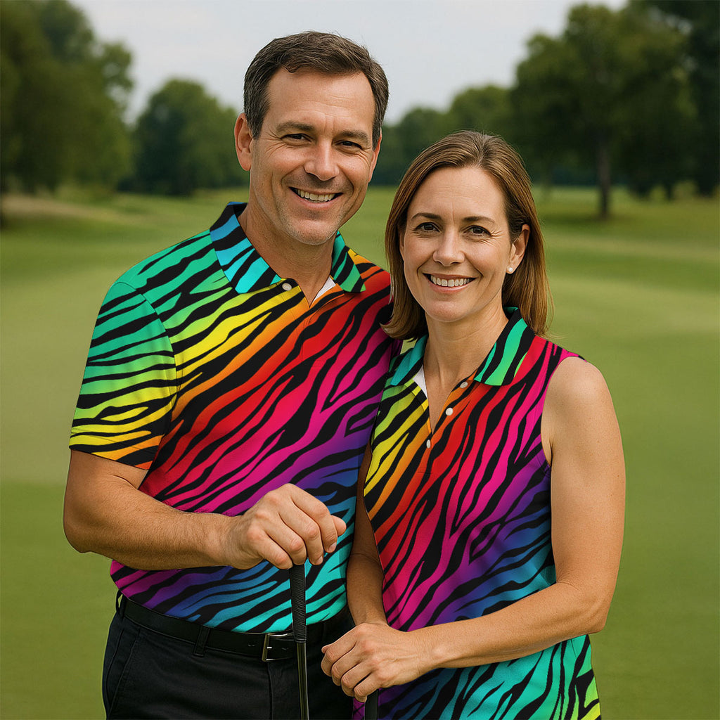 Rainbow Gradient LGBT Support Zebra Pattern Golf Tops For Men, Pride Month Golf Shirts For Men