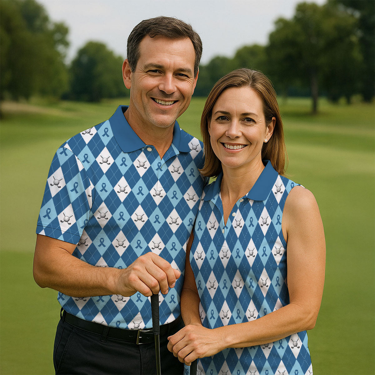 Prostate Cancer Blue And White Argyle Pattern Golf Tops For Men, Cancer Survivor Shirt, Cancer Awareness Shirt