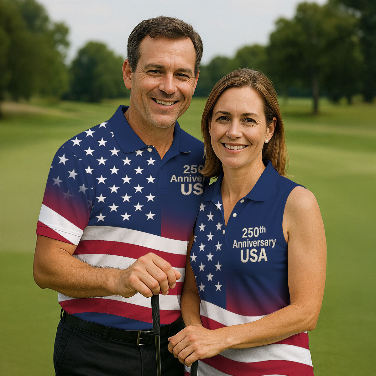 250th Anniversary USA Flag Pattern 4th Of July Golf Shirt, Patriotic Golf Shirt, Golf Shirts For Men