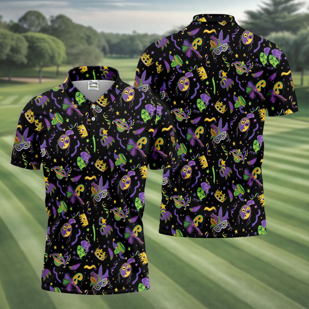 Mardi Gras Golf Golf Polo Shirt Mardi Gras Black Golf Shirt, Golf Tops For Men