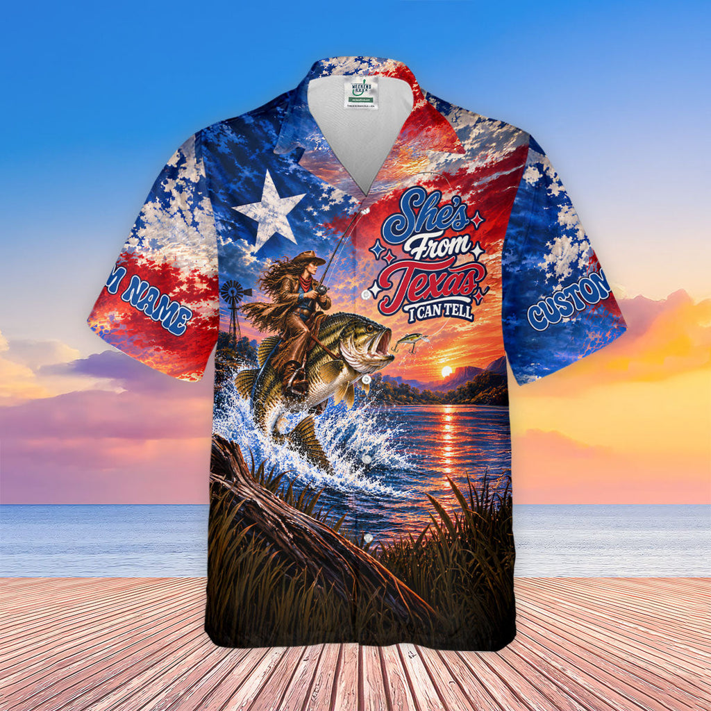 Shes From Texas I Can Tell Fishing UPF Shirt, Performance Fishing Shirt, Fishing Shirts For Women