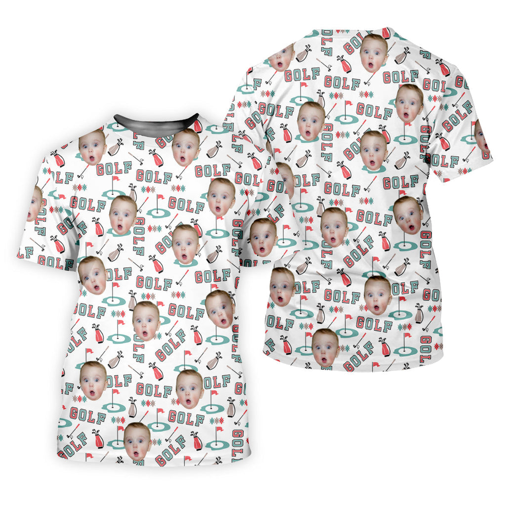 Custom Kid Face Photo, Funny Polo Golf Shirt, Gifts For The Golfing Dad, Christmas Golf Gift