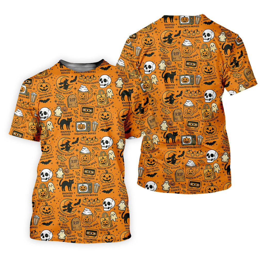 Orange Halloween Cat Golf Polo Shirt Halloween Theme Shirts, Mens Golf Polo Shirt Golfing Apparel