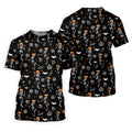 Skeleton Black Golf Shirt, Halloween Golf Shirt, Fun Golf Polos, Men's Long Seeve Golf Shirts, Golf Gifts For Men
