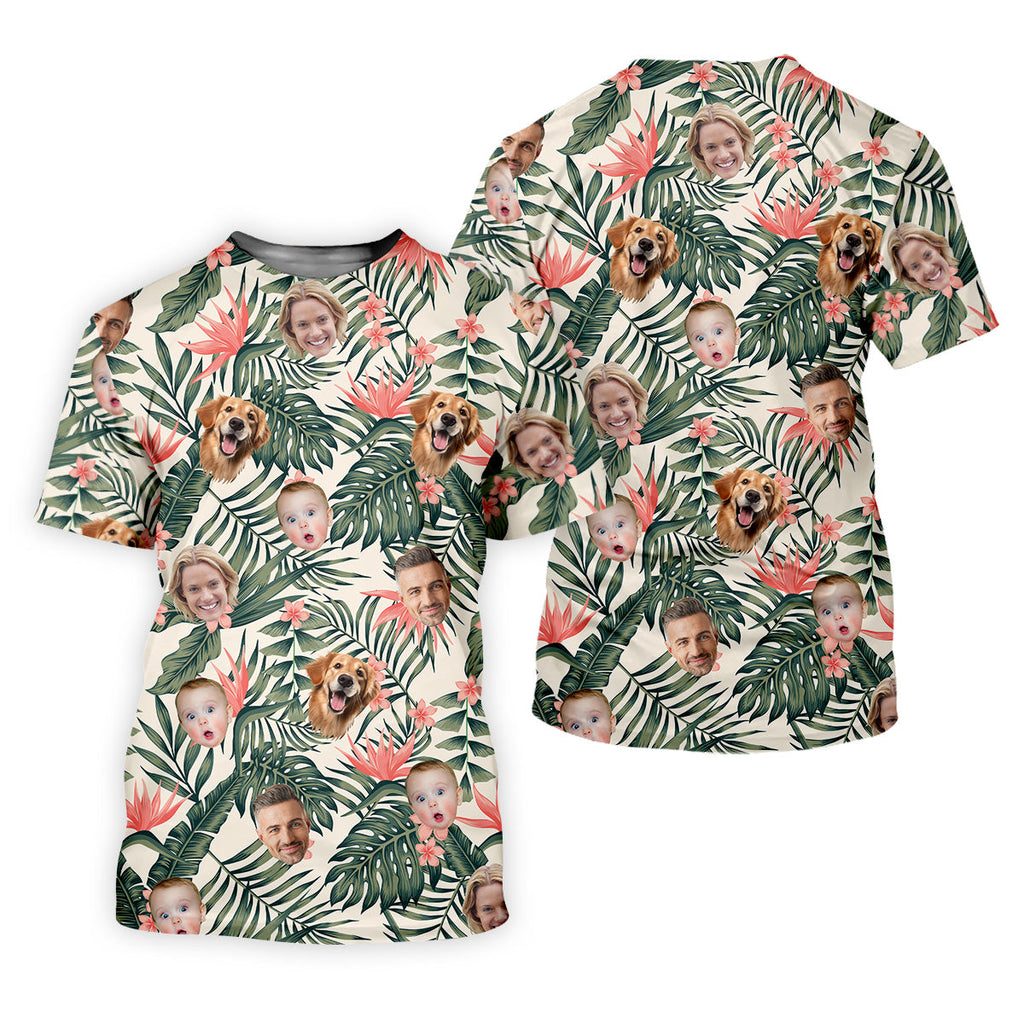 Tropical Floral Pattern Custom Hawaiian Shirts With Face, Men Polo ShirtLong Sleeve Golf Shirts