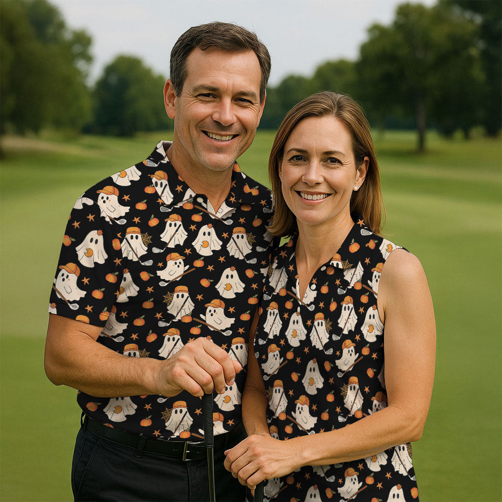 Boo Ghost Cute Pumpkin Halloween Black Golf Shirt, Halloween Gift Idea, Ladies Golf Shirts