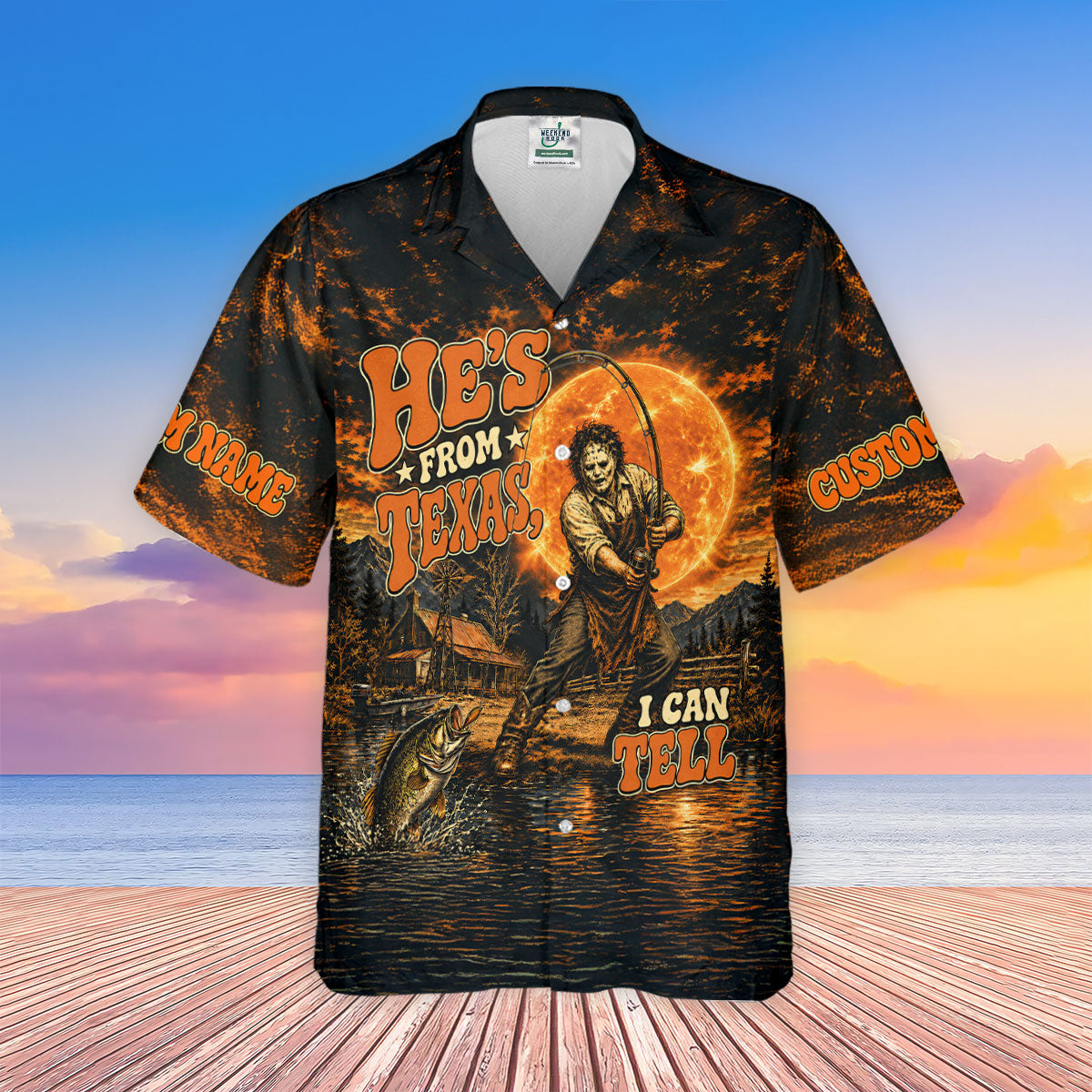 He's From Texas I Can Tell Horror Character UPF Shirt, Womens Fishing Shirt, Halloween Fishing Shirt