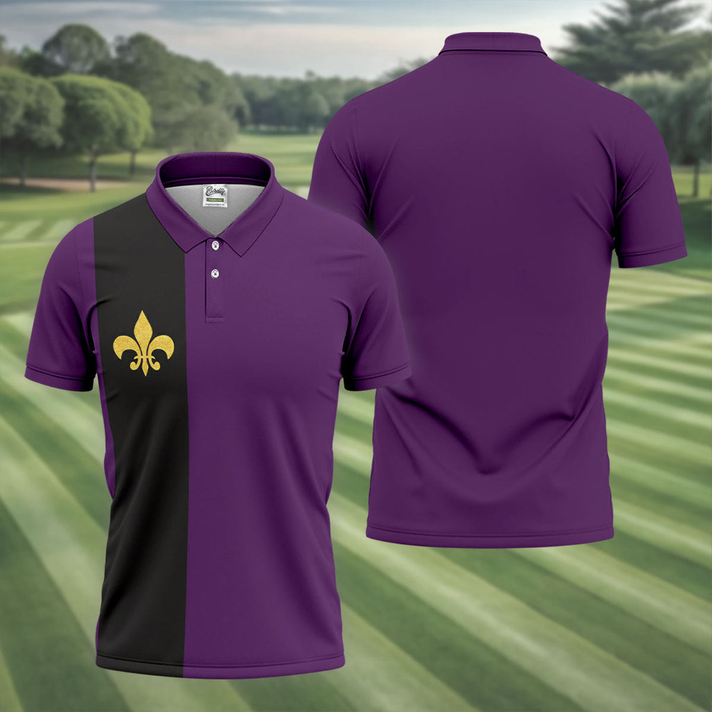 Mardi Gras Fleur De Lis Black Vertical Stripe Purple Golf Shirt, Polo Shirts For Men, Golf Shirts For Men
