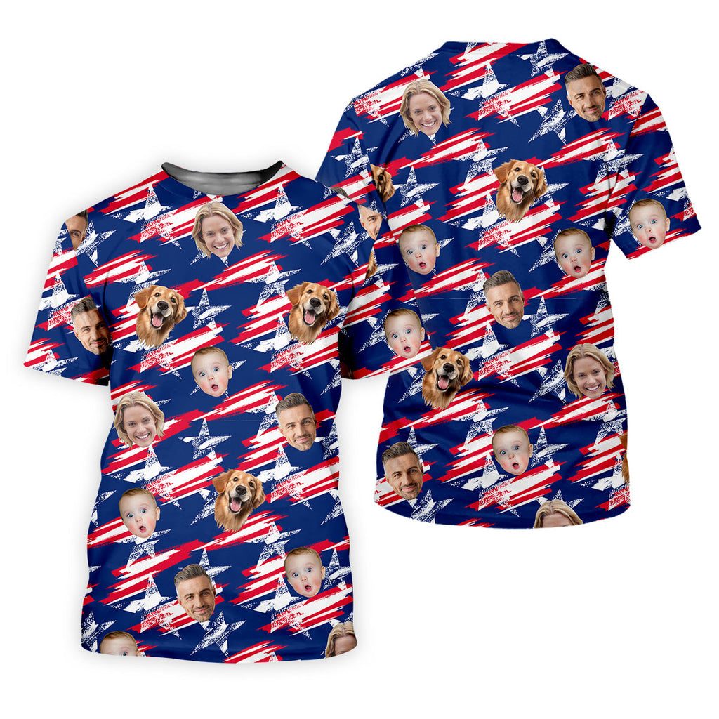 Independence Day Custom Shirts With Face, Men's Golf Polo Shirt, America Flag Golf Shirt, USA Golf Shirt