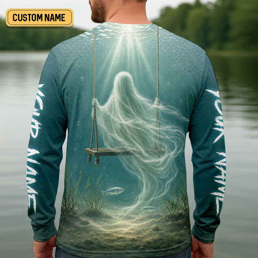 Your Name Underwater Ghost Halloween Fishing UPF Shirt, Mens Fishing Shirt, Fishing Apparel