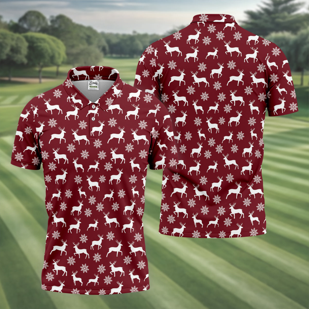 Reindeer Christmas Maroon Golf Shirt, Christmas Golf Shirt, Polo Shirts For Men, Golf Shirts For Men