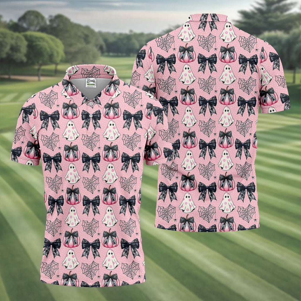 Coquette Pumpkin Boo Pink And Black Cute Golf Outfit, Fun Golf Shirts For Men, Golfing Apparel