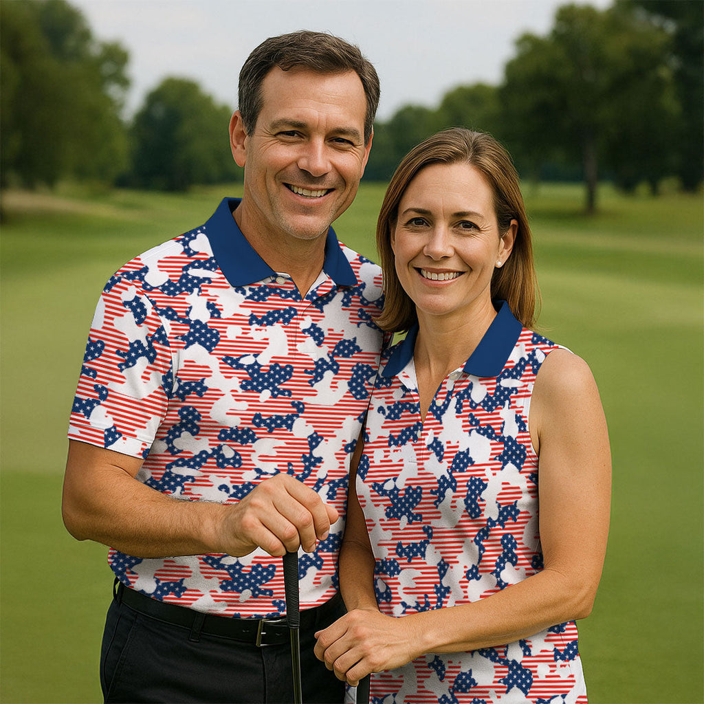 Red White And Blue Camo Patriotic Golf Shirt, 4th Of July Golf Shirt, 250 Celebration Golf Shirts For Men