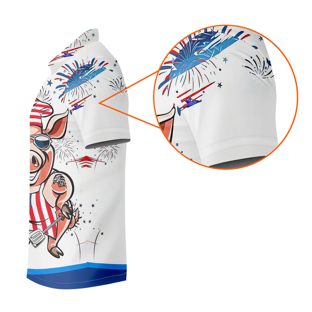 Patriotic American Flag Funny BBQ 250th Anniversary Polo Shirts For Men, Golf Shirts For Men